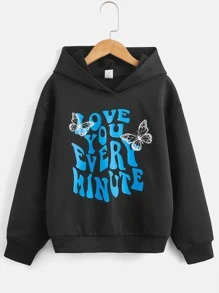 SHEIN Explorewe Bộ hai mảnh Gái Slogan Loại bướm Giải trí - màu đen - Xem 3