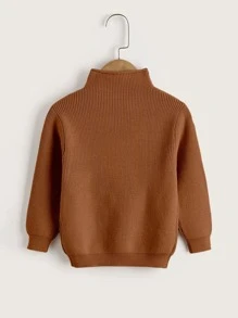 SHEIN Toddler Boys Ribbed Knit Mock Neck Jumper - Brown - View 1