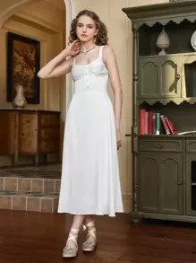 SHEIN MOD 前紐扣抽褶細節吊帶連衣裙