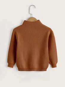 SHEIN Toddler Boys Ribbed Knit Mock Neck Jumper - Brown - View 2