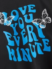 SHEIN Explorewe Bộ hai mảnh Gái Slogan Loại bướm Giải trí - màu đen - Xem 5