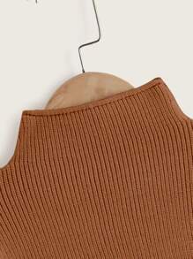 SHEIN Toddler Boys Ribbed Knit Mock Neck Jumper - Brown - View 3
