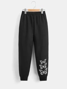 SHEIN Explorewe Bộ hai mảnh Gái Slogan Loại bướm Giải trí - màu đen - Xem 6