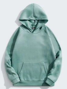 GENTILAND Men Slogan Graphic Drawstring Thermal Lined Hoodie - Mint Green - View 2