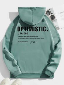 GENTILAND Men Slogan Graphic Drawstring Thermal Lined Hoodie - Mint Green - View 1