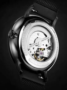 SOLLEN Reloj automático mecánico para hombre, resistente al agua, de moda, luminoso, con tallado hueco doble cara - Negro - Ver 4