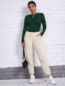 SHEIN Essnce Top unicolor fruncido lateral - Verde Oscuro - Ver 4