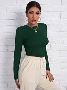 SHEIN Essnce Top unicolor fruncido lateral - Verde Oscuro - Ver 5