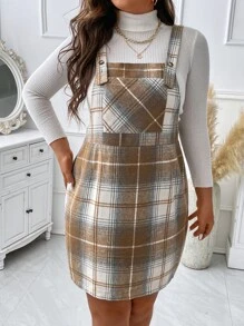 SHEIN Unity Plus Plaid Print Pinafore Dress Without Top - Multicolor - View 2