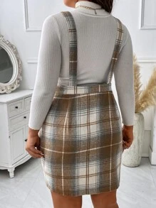 SHEIN Unity Plus Plaid Print Pinafore Dress Without Top - Multicolor - View 3