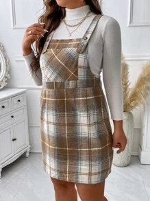 SHEIN Unity Plus Plaid Print Pinafore Dress Without Top - Multicolor - View 4