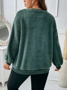 Calvaya Sudadera de hombros caídos teddy - Verde Oscuro - Ver 2