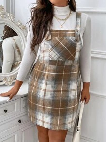 SHEIN Unity Plus Plaid Print Pinafore Dress Without Top - Multicolor - View 6