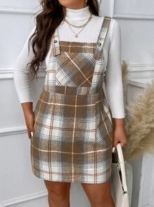 SHEIN Unity Plus Plaid Print Pinafore Dress Without Top - Multicolor - View 1