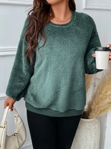 Calvaya Sudadera de hombros caídos teddy - Verde Oscuro - Ver 4