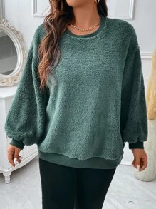 Calvaya Sudadera de hombros caídos teddy - Verde Oscuro - Ver 5