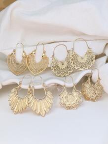 TopHanqi 4pairs Hollow Out Flower & Geometric Design Earrings Valentines,Mom,Mother,Mother's Day,Gift