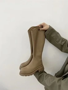 Giày bốt Nữ Thời trang màu trơn Dây kéo sau Sẵn sàng - Màu Khaki - Xem 3