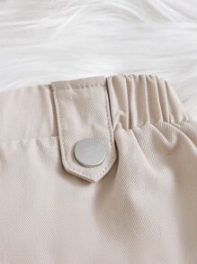 SHEIN 少女簡約實色a字裙,設有口袋 - 米色 - 查看 3
