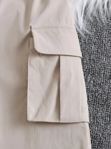 SHEIN 少女簡約實色a字裙,設有口袋 - 米色 - 查看 4