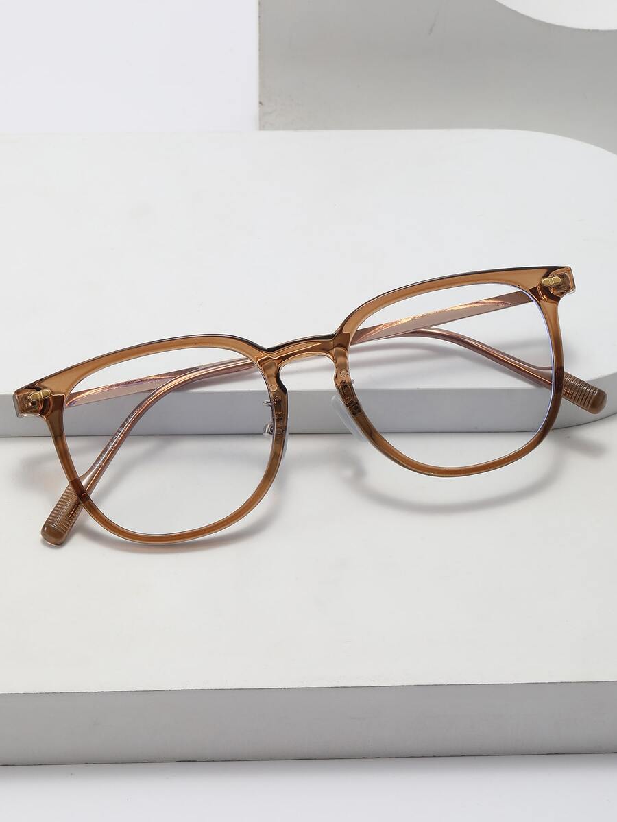 Square Frame Women's Fashionable Design Glasses - Brown - View 1