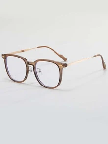 Square Frame Women's Fashionable Design Glasses - Brown - View 3