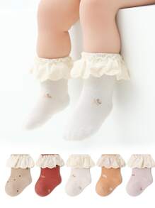5雙/包 春季秋季嬰兒透氣蕾絲中筒襪 - 彩色 - 查看 1