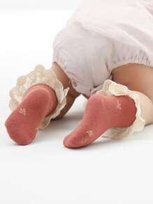 5雙/包 春季秋季嬰兒透氣蕾絲中筒襪 - 彩色 - 查看 4