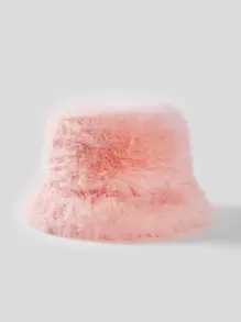 SHEIN ICON Solid Fluffy Bucket Hat Street,School