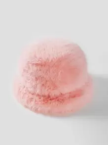 SHEIN ICON Solid Fluffy Bucket Hat Street,School