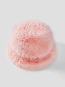 SHEIN ICON Solid Fluffy Bucket Hat Street,School
