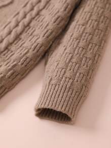 Toddler Boys V Neck Cable Knit Jumper - Camel - View 3