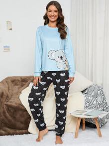 Conjunto de pijama con estampado de koala - Multicolor - Ver 5