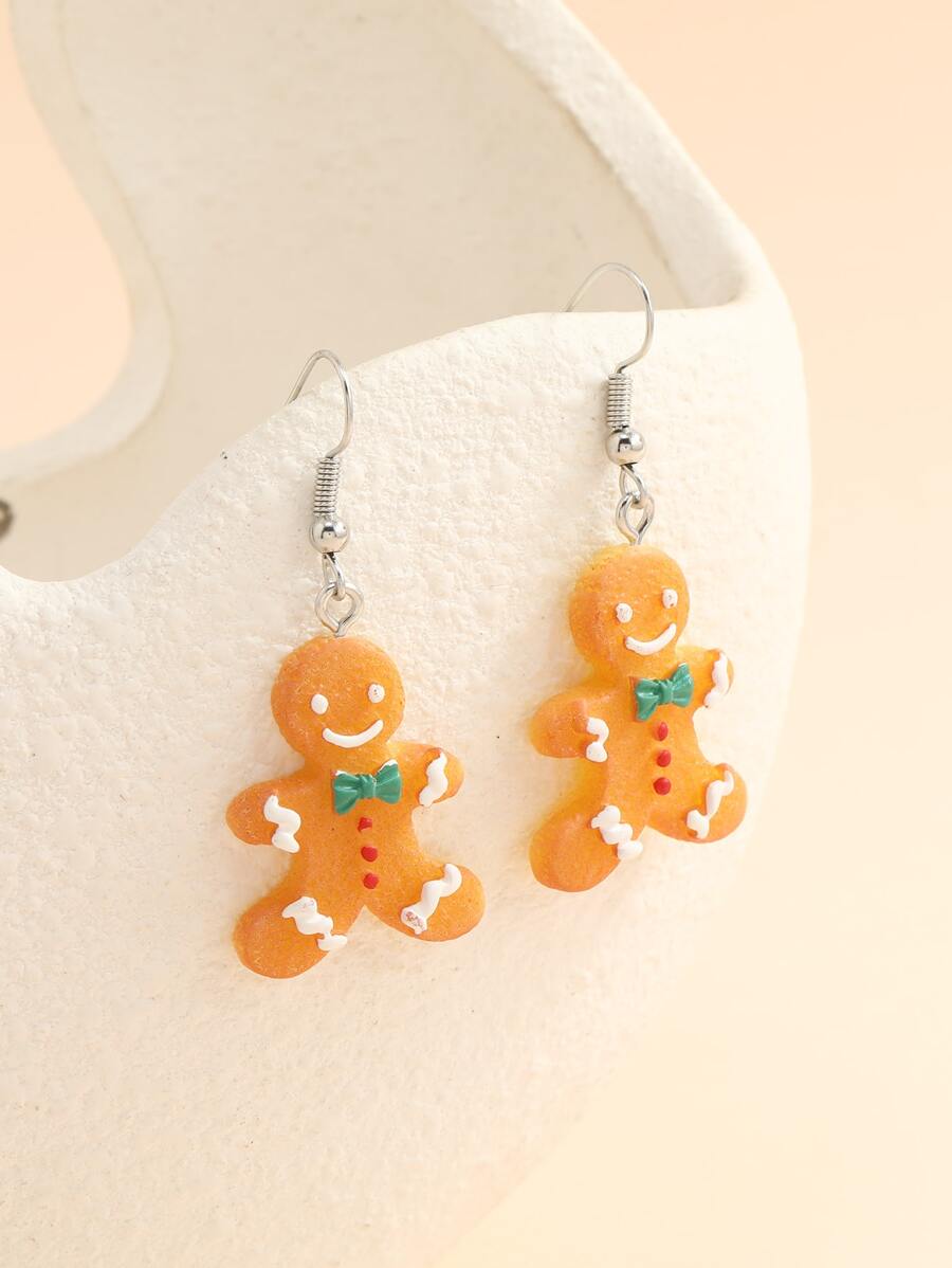 Christmas Gingerbread Man Drop Earrings - Multicolor - View 1