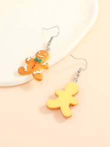 Christmas Gingerbread Man Drop Earrings - Multicolor - View 2