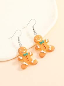 Christmas Gingerbread Man Drop Earrings - Multicolor - View 3