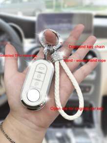水鑽裝飾車鑰匙殼兼容Fiat 500/Panda Stilo,鑰匙表袋用鏈條或絲帶連接到馬甲懷錶套 - 白色 - 查看 5