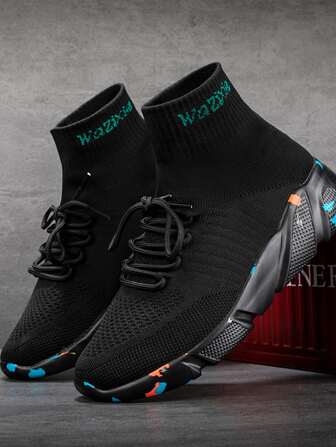 TOLLN Zapatos Tipo Calcetín Elásticos Antideslizantes, Ligeros Y De Punto Para Hombre Con Punta Redonda Y Zapatos Deportivos Con Letras Wazixie Estampadas, Primavera Y Otoñohombres Sexy