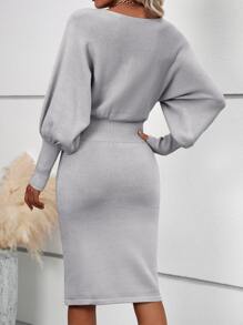 SHEIN LUNE Batwing Sleeve Jumper Dress - Light Grey - View 2