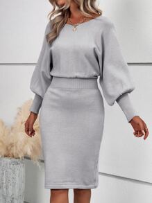 SHEIN LUNE Batwing Sleeve Jumper Dress - Light Grey - View 4