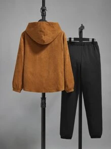 SHEIN Cậu bé Tween Túi có nắp Vải to sợi áo có mũ Áo sơ mi & Eo dây rút Quần thể thao Without Tee - Nhiều màu - Xem 2