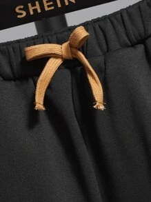 SHEIN Cậu bé Tween Túi có nắp Vải to sợi áo có mũ Áo sơ mi & Eo dây rút Quần thể thao Without Tee - Nhiều màu - Xem 3