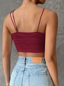 SHEIN Privé Asymmetric Neck Crop Top - Burgundy - View 2