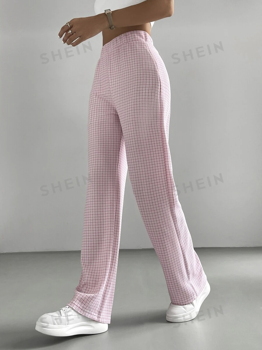 SHEIN EZwear Pantalones De Cintura Alta De Cuadros Rosados Para El ...