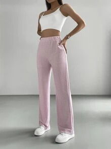 SHEIN EZwear 夏日粉色格紋高腰褲