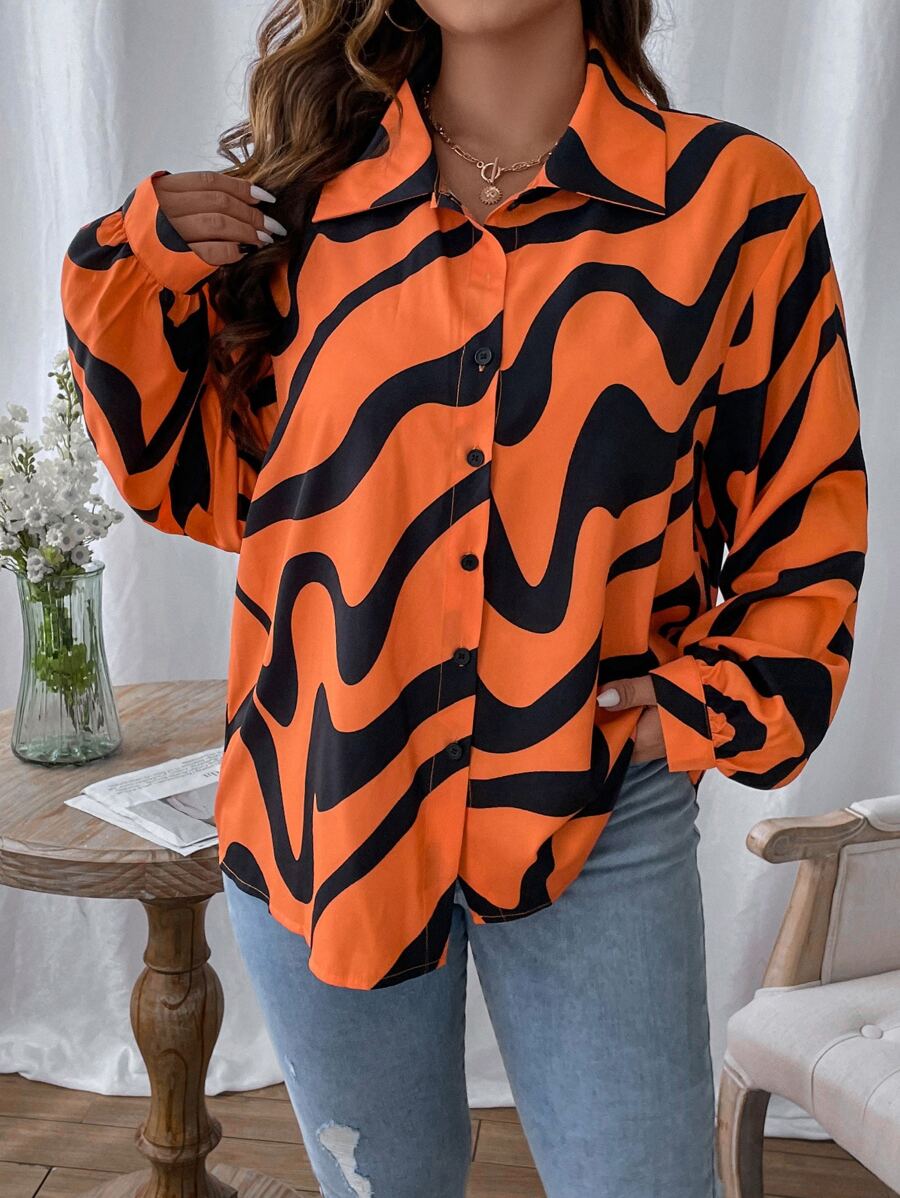 Calvaya Camisa con estampado de hombros caídos - Naranja - Ver 1