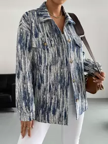 SHEIN Essnce Allover Print Drop Shoulder Overcoat - Multicolor - View 1