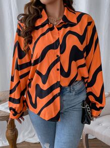 Calvaya Camisa con estampado de hombros caídos - Naranja - Ver 4