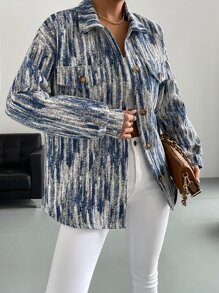 SHEIN Essnce Allover Print Drop Shoulder Overcoat - Multicolor - View 3