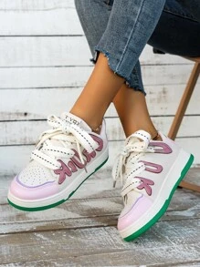 Giày thể thao vải denim xanh phong cách Mỹ cổ điển mùa thu mới cho nữ, giày thể thao thường ngày đa năng thoáng khí - Hồng - Xem 2